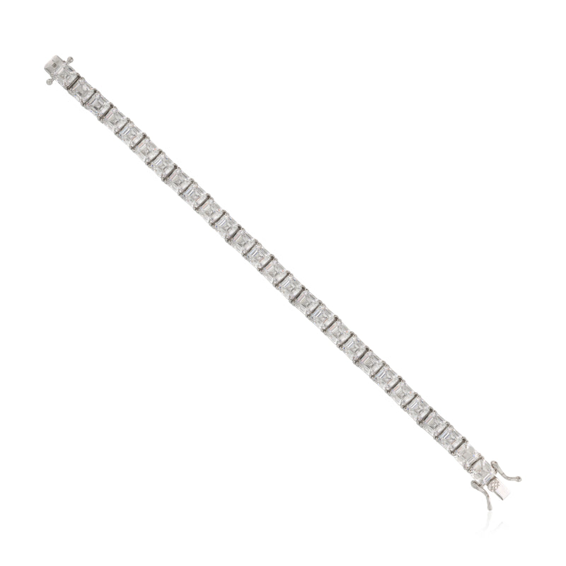 Exquisite Silver Bracelet Featuring Square-Cut CZ Stones