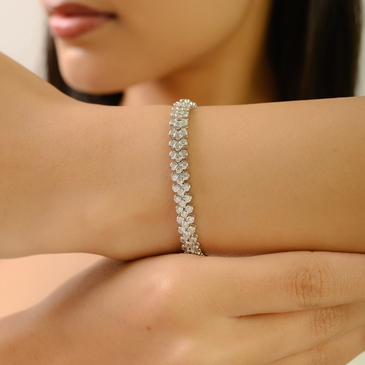 925 Silver White CZ Round Tennis Bracelet