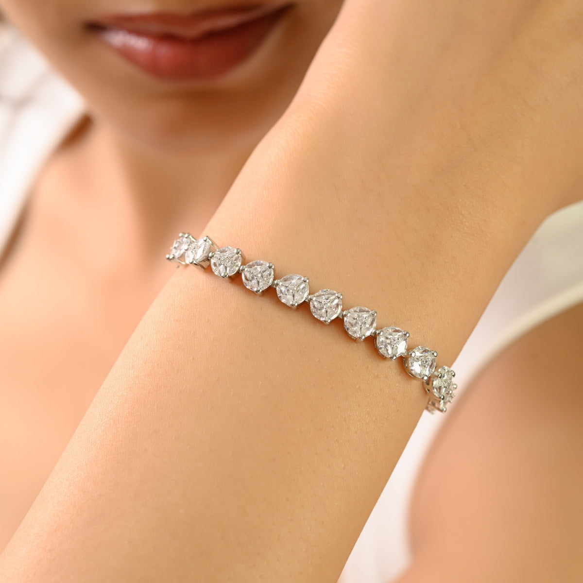 925 Sterling Silver Brilliant Round White CZ Tennis Bracelet