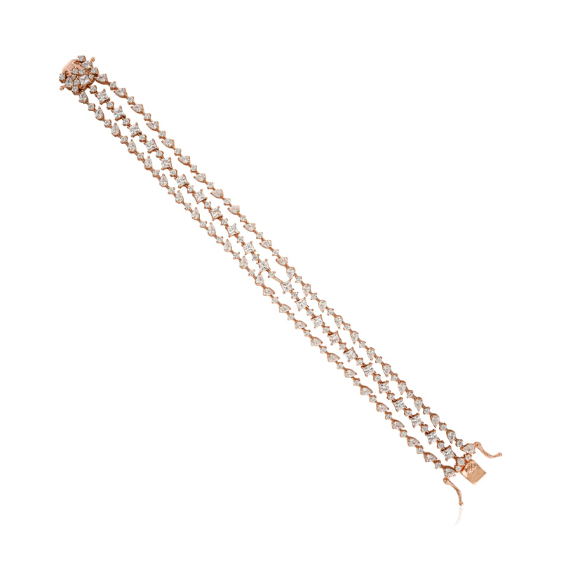 Sterling Silver Multi Cut White CZ Three Layer Bracelet