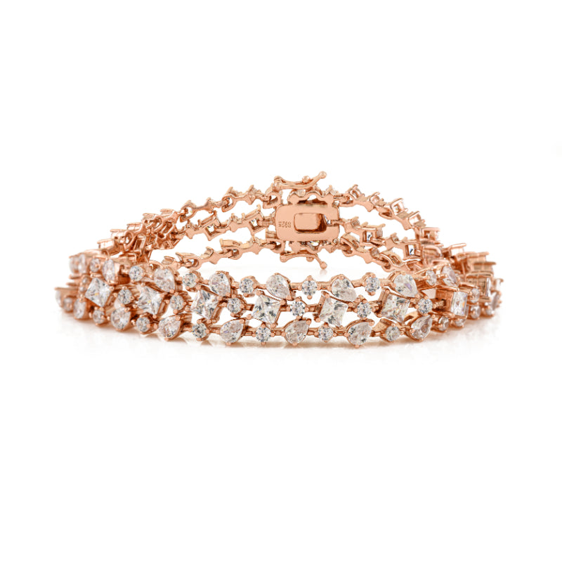 Sterling Silver Multi Cut White CZ Three Layer Bracelet