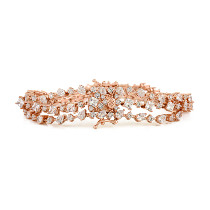 Sterling Silver Multi Cut White CZ Three Layer Bracelet