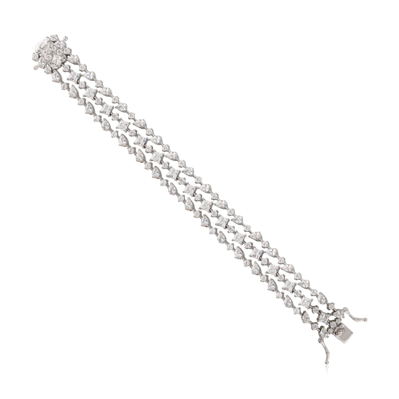 Sterling Silver Multi Cut White CZ Three Layer Bracelet