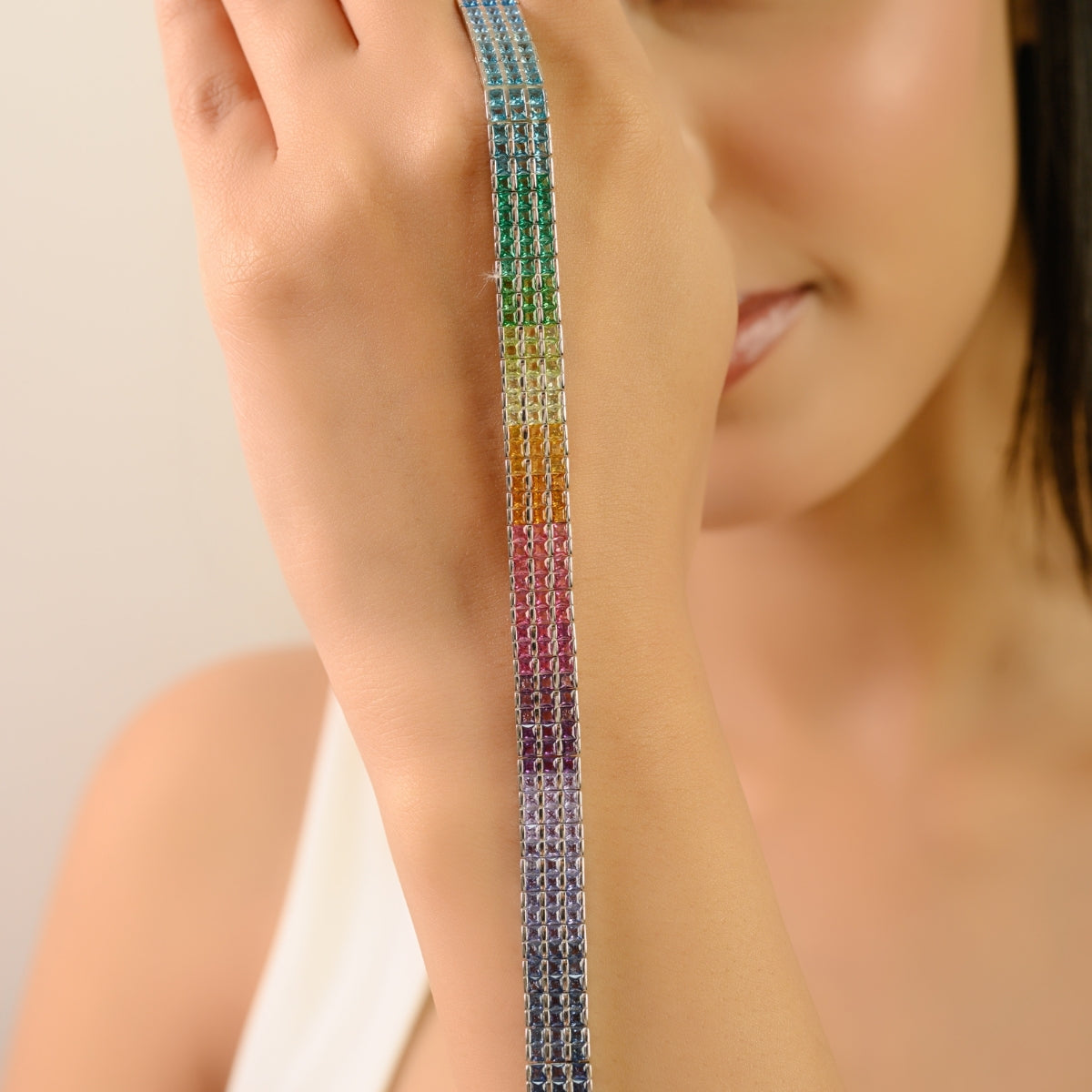 Sterling Silver Multi Colour Tennis Bracelet