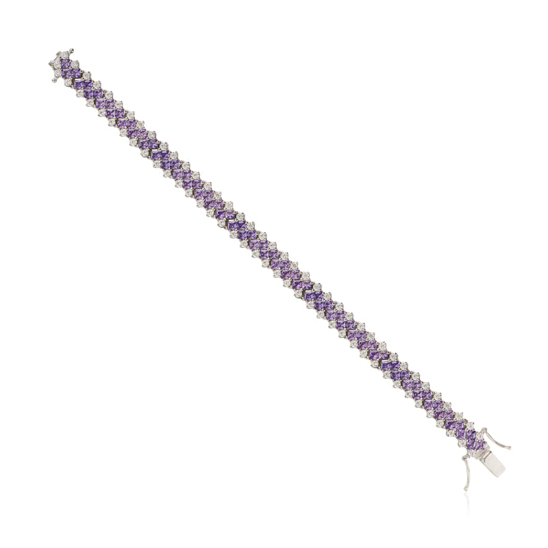 925 Sterling Silver Brilliant Round White and Purple CZ Tennis Bracelet