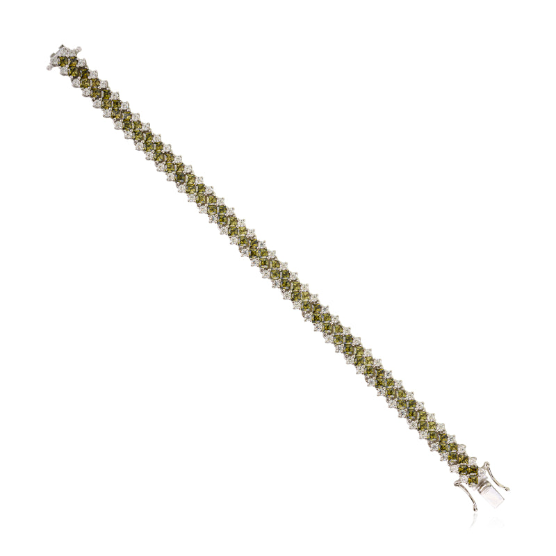 925 Sterling Silver Brilliant Round White and Green CZ Tennis Bracelet