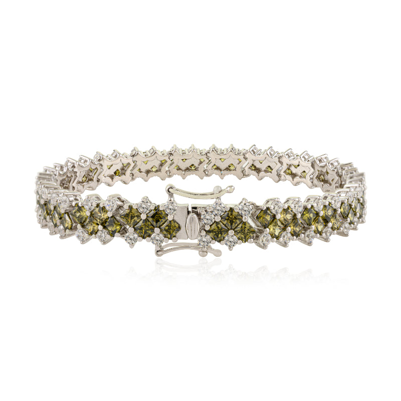 925 Sterling Silver Brilliant Round White and Green CZ Tennis Bracelet