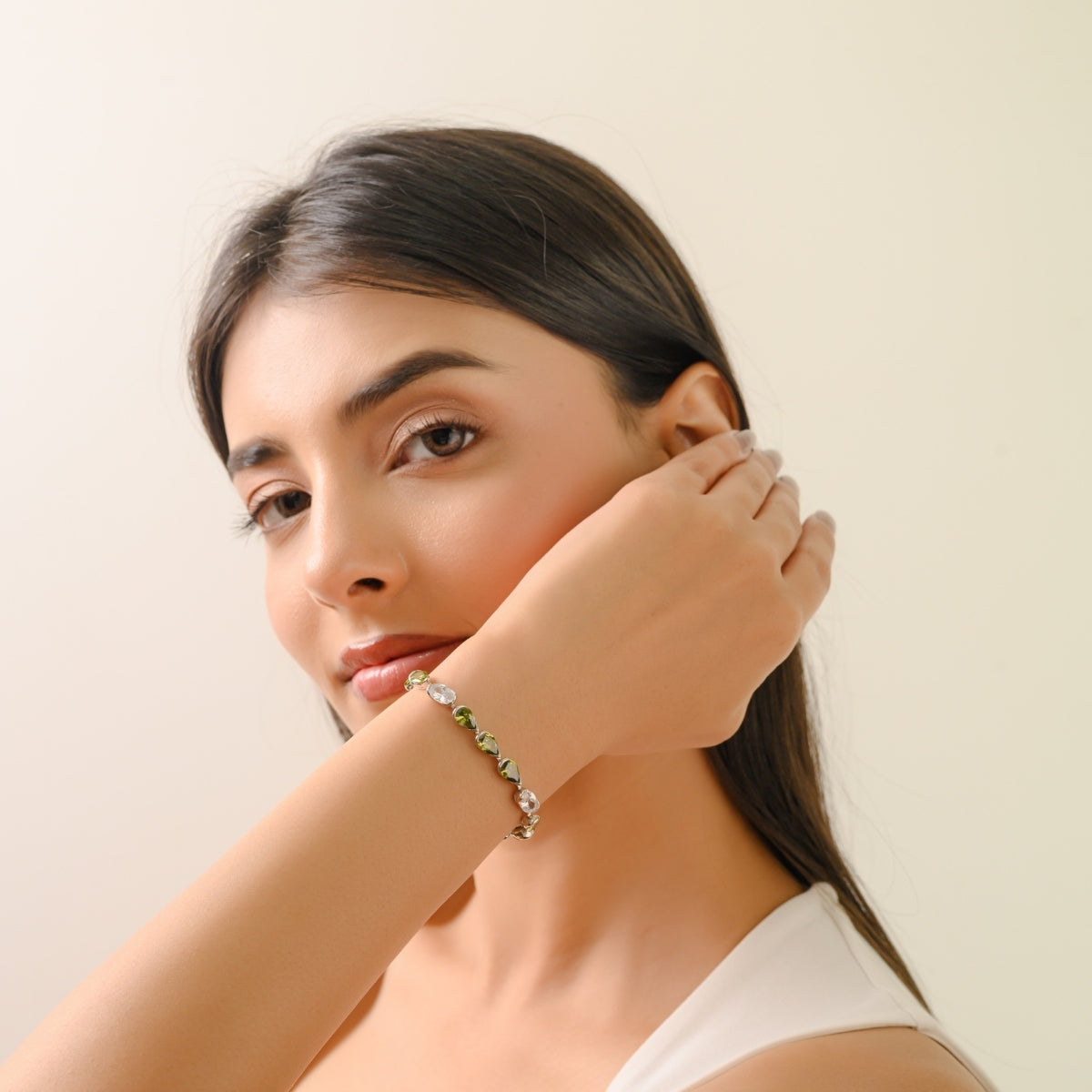 925 Sterling Silver Brilliant Uneven White and Green CZ Tennis Bracelet