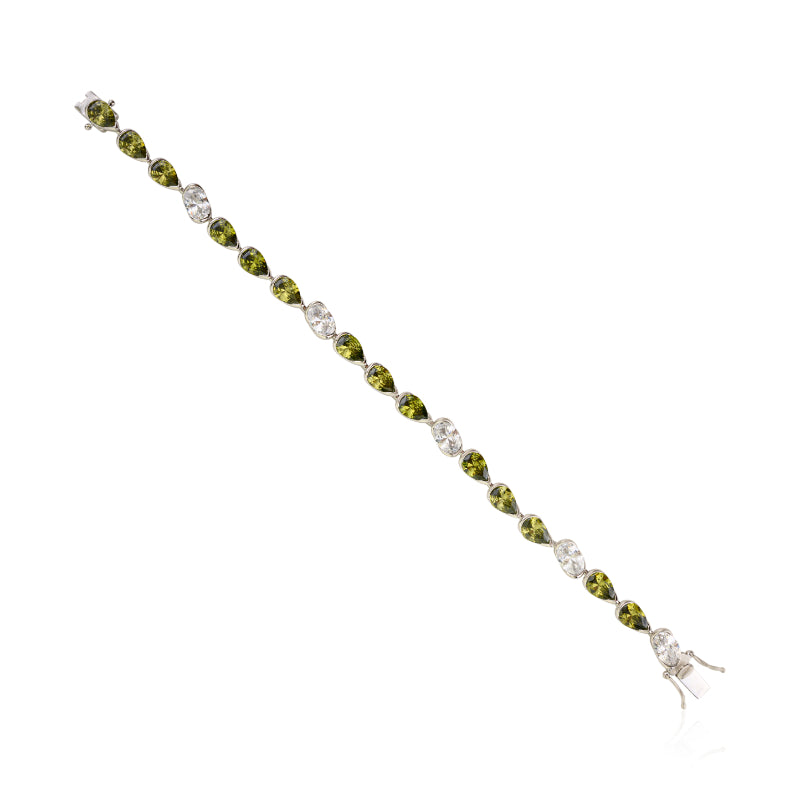 925 Sterling Silver Brilliant Uneven White and Green CZ Tennis Bracelet