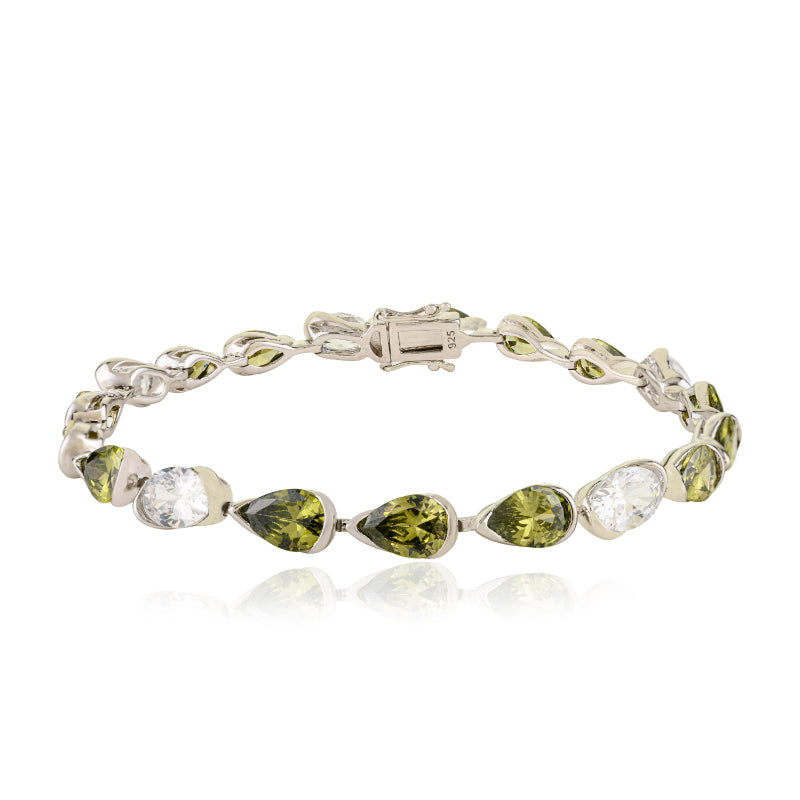 925 Sterling Silver Brilliant Uneven White and Green CZ Tennis Bracelet