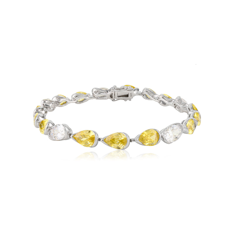 925 Sterling Silver Brilliant Uneven White and Yellow CZ Tennis Bracelet