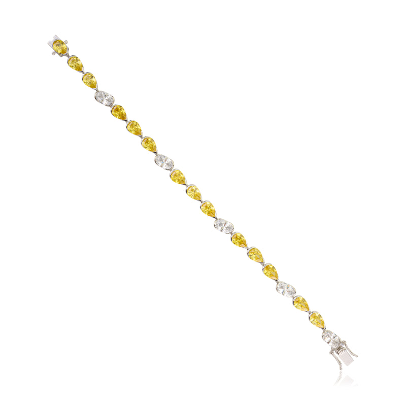 925 Sterling Silver Brilliant Uneven White and Yellow CZ Tennis Bracelet