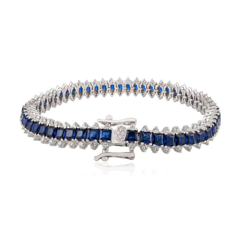 Exquisite Silver Bracelet Featuring Blue and White Cubic Zirconia