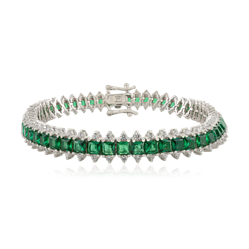Exquisite Silver Bracelet Featuring Green and White Cubic Zirconia