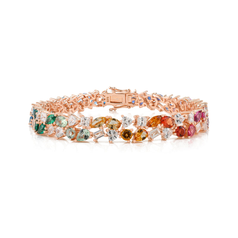18k Rose Gold Vibrant Rainbow CZ Bracelet with Multi-Color Cubic Zircons