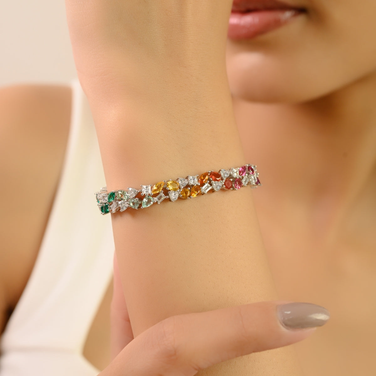 Vibrant Rainbow CZ Bracelet with Multi-Color Cubic Zircons