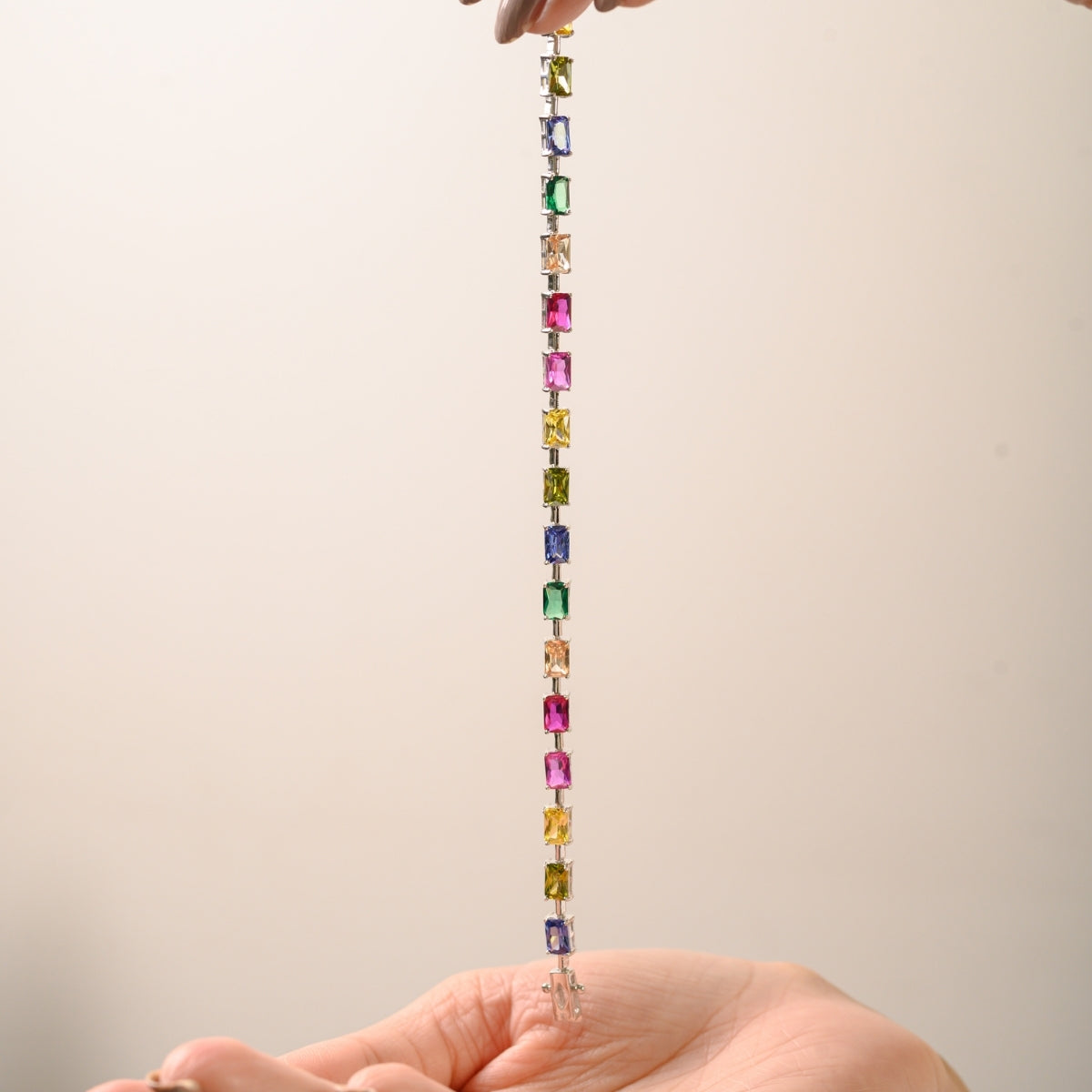 Multi-Color CZ Link Bracelet in Sterling Silver