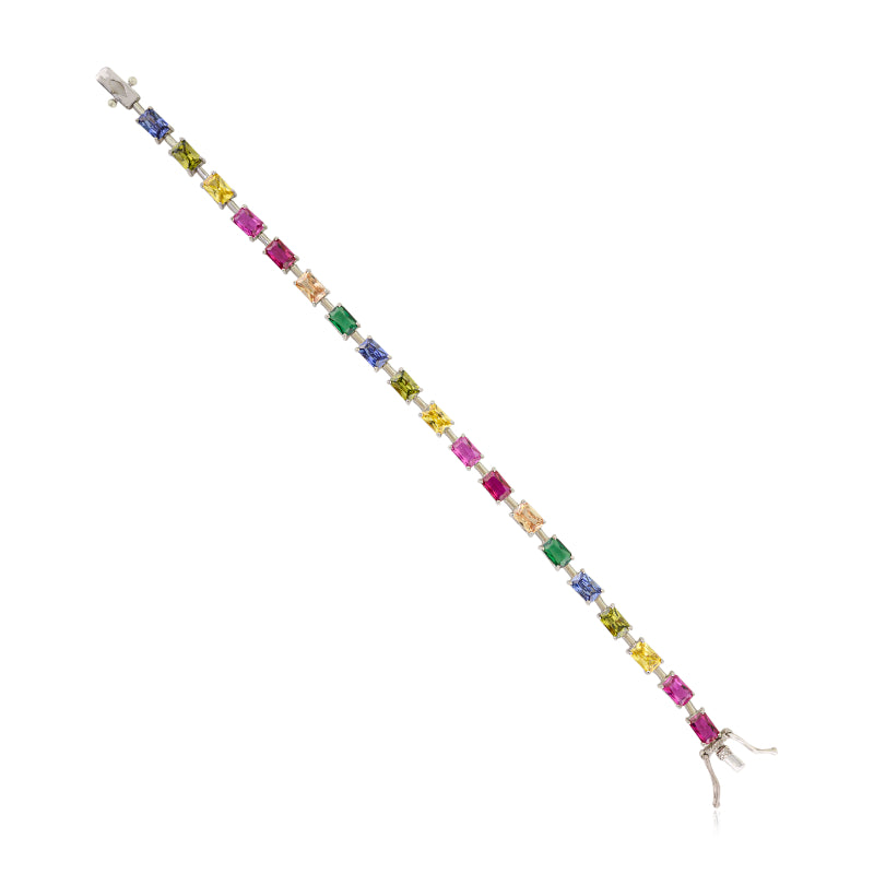 Multi-Color CZ Link Bracelet in Sterling Silver