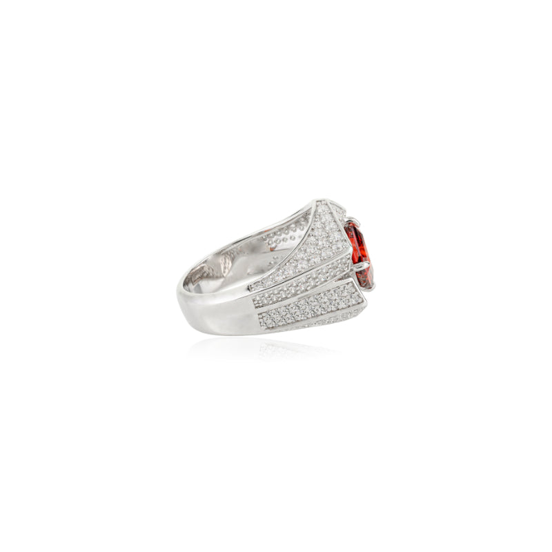 Exquisite Chunky Silver Ring with Stunning Red and White CZ