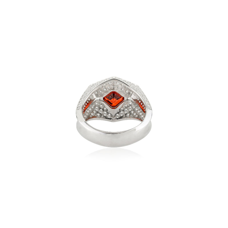 Exquisite Chunky Silver Ring with Stunning Red and White CZ