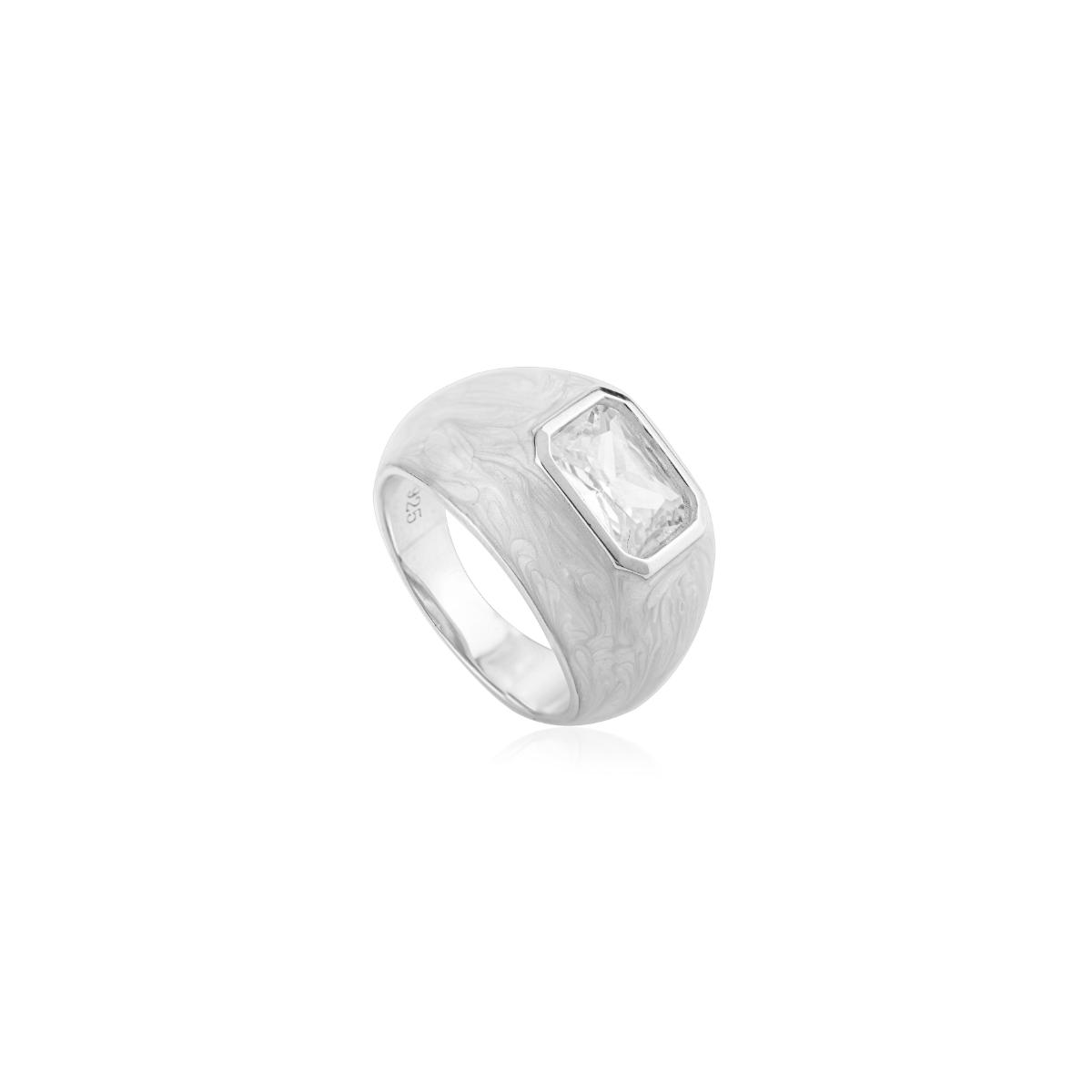 925 Sterling Silver White Enamel Solitaire Ring