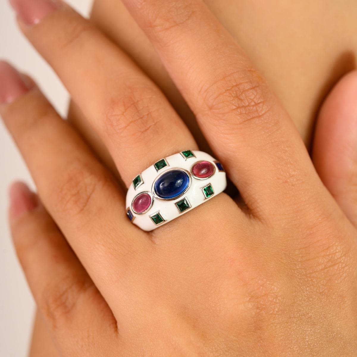925 Sterling Silver Multi Coloured Vintage Ring