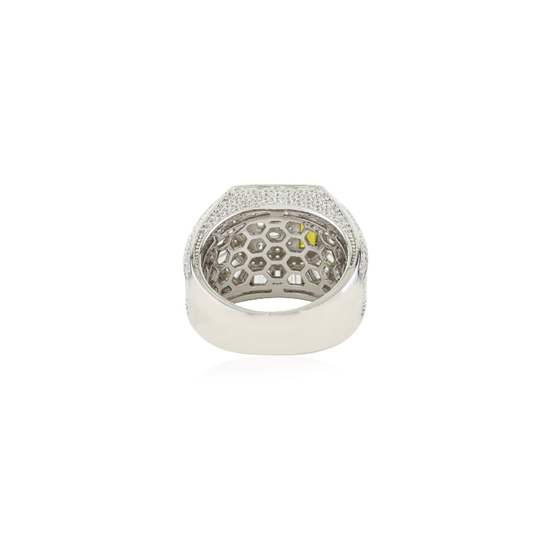 Bold Silver Unisex Ring with Emerald Cut Green Crystal