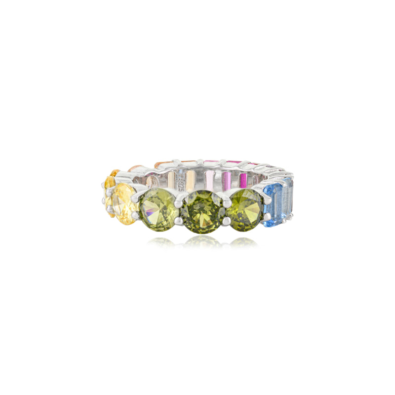 Colorful Rainbow Ring Sterling Silver Eternity Band