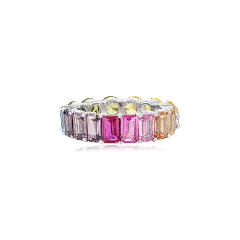 Colorful Rainbow Ring Sterling Silver Eternity Band
