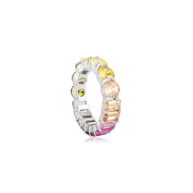 Colorful Rainbow Ring Sterling Silver Eternity Band