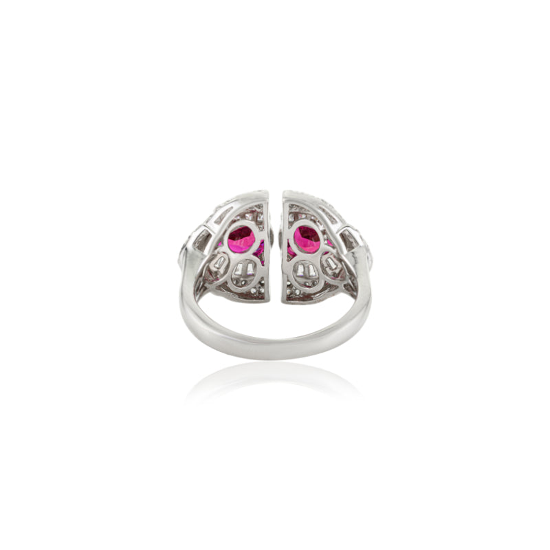 Sterling Silver Twin Crimson Ring in Red and White CZ