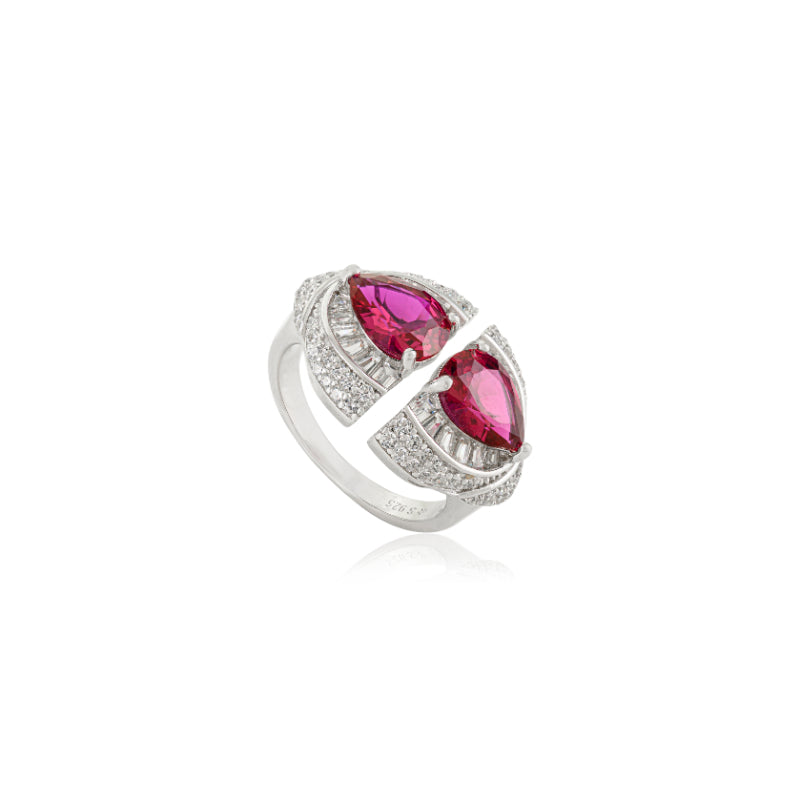 Sterling Silver Twin Crimson Ring in Red and White CZ