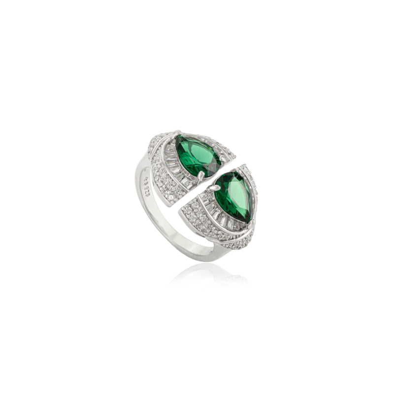Sterling Silver Twin Crimson Ring in Green and White CZ