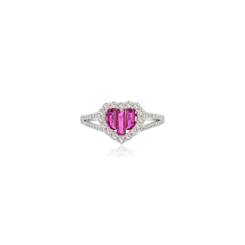 925 Sterling Silver Heart Halo Ring in Pink and White CZ