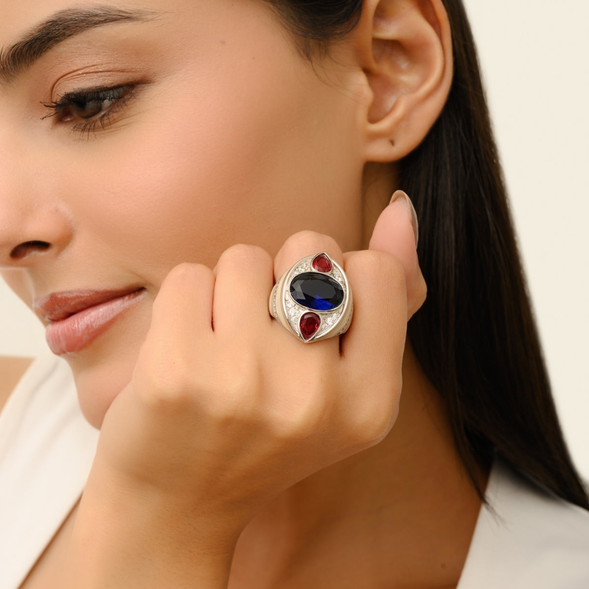 Sterling Silver Bold Colorful Chunky Designer Ring