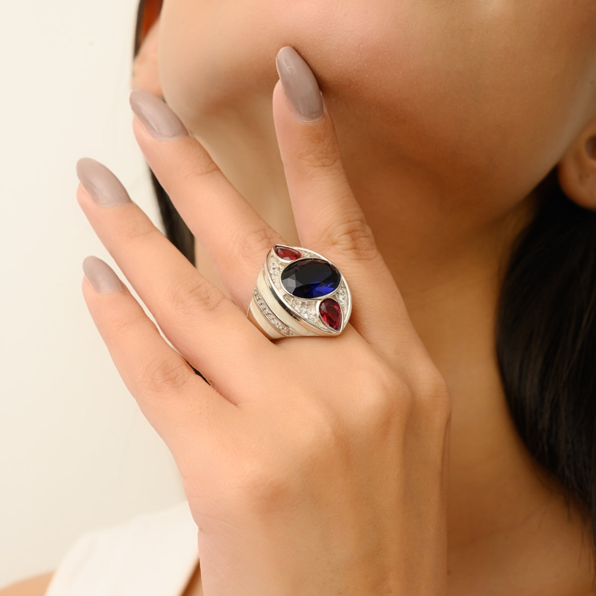 Sterling Silver Bold Colorful Chunky Designer Ring