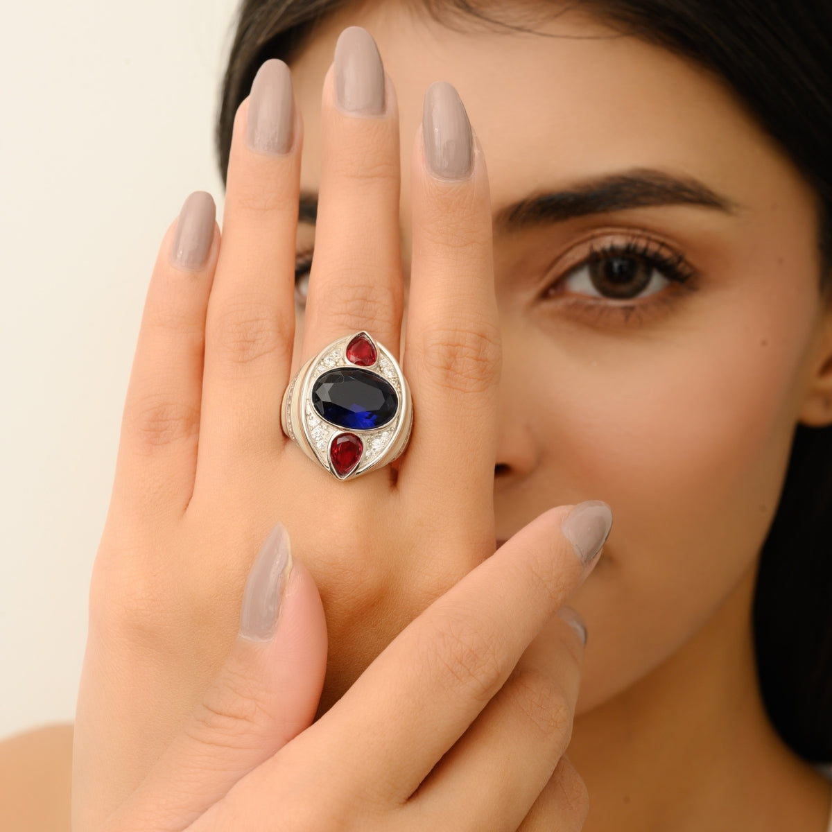 Sterling Silver Bold Colorful Chunky Designer Ring