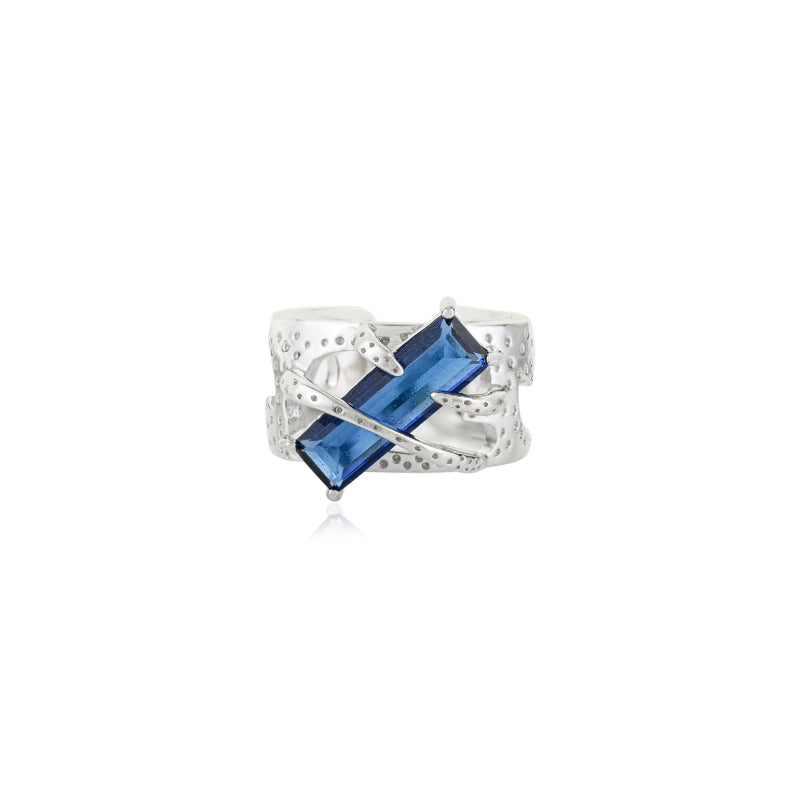 925 Sterling Silver Blue CZ Statement Ring