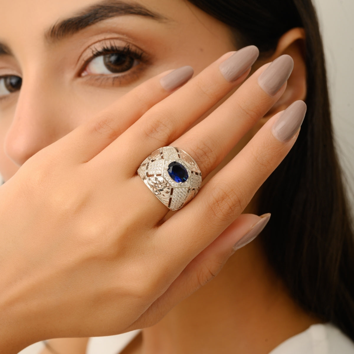 Sapphire-Centered Dome Ring in Sterling Silver
