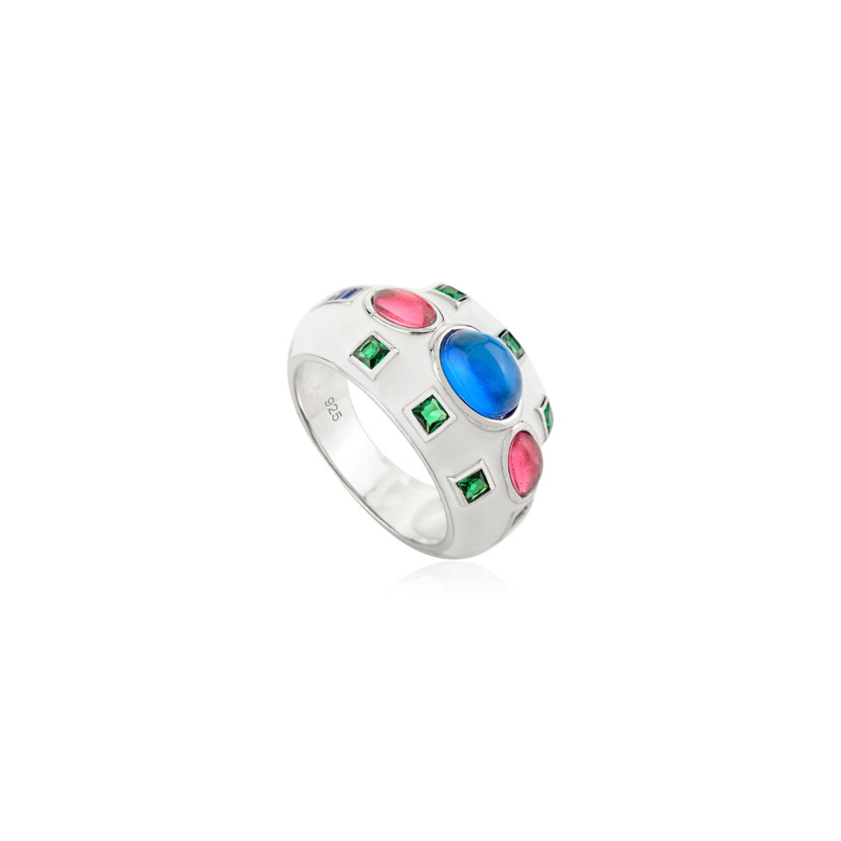 925 Sterling Silver Multi Coloured Vintage Ring