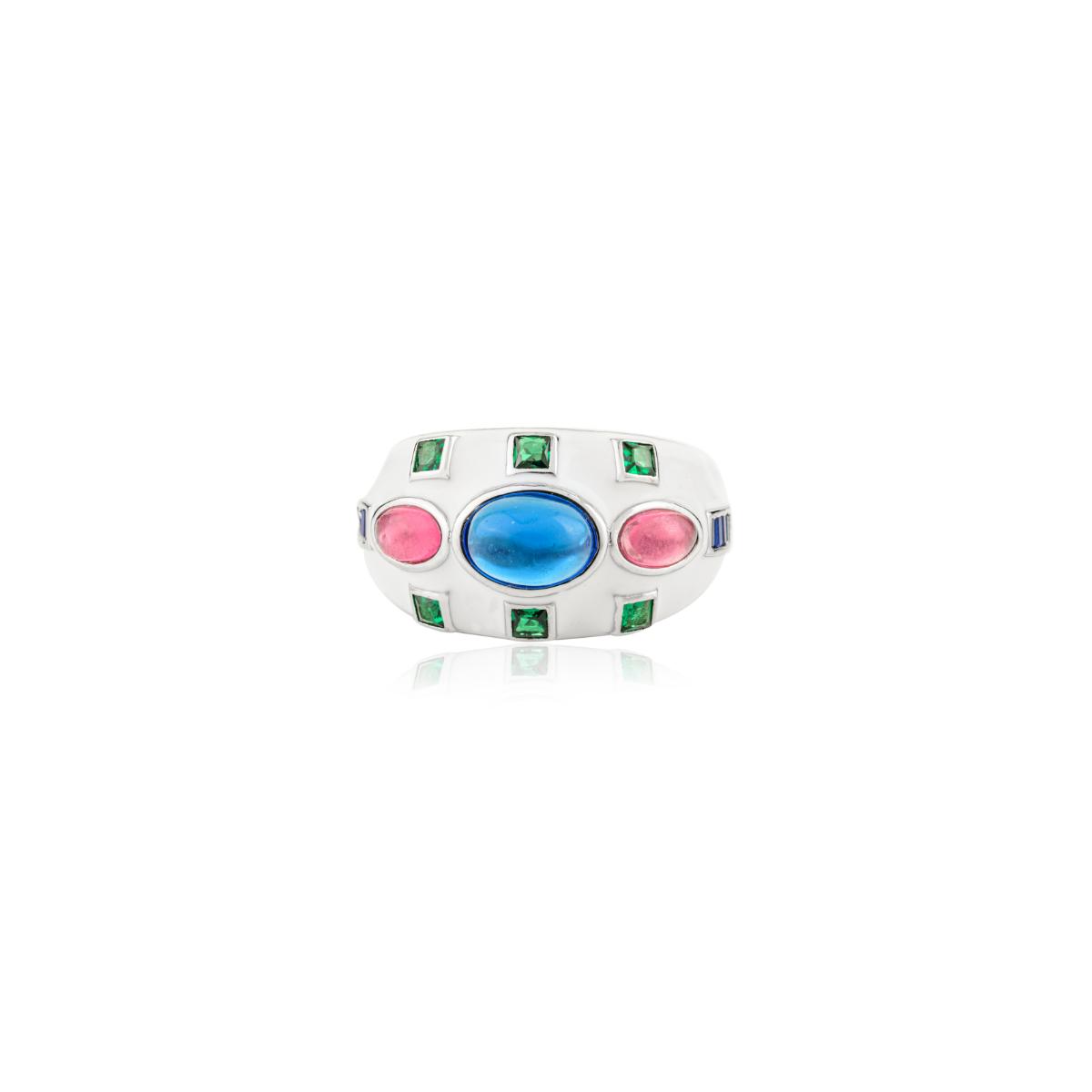 925 Sterling Silver Multi Coloured Vintage Ring