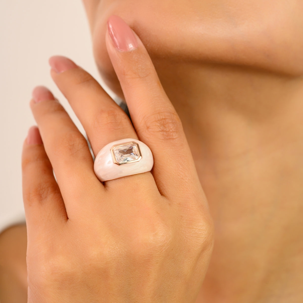 925 Sterling Silver Rose Gold Enamel Solitaire Ring