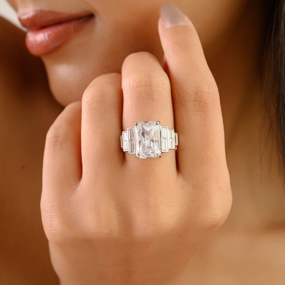 Big Ascher Cut Art Deco Vintage Inspired Engagement Ring