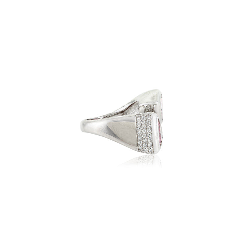 Sterling Silver Triangle Ring with Trillion Pink CZ Stone