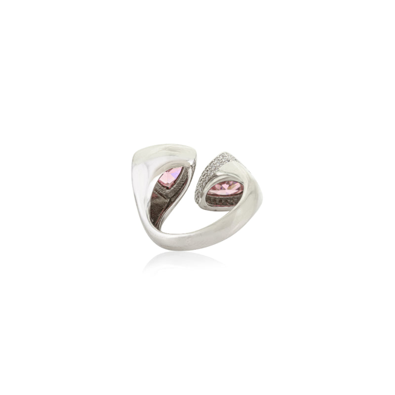Sterling Silver Triangle Ring with Trillion Pink CZ Stone
