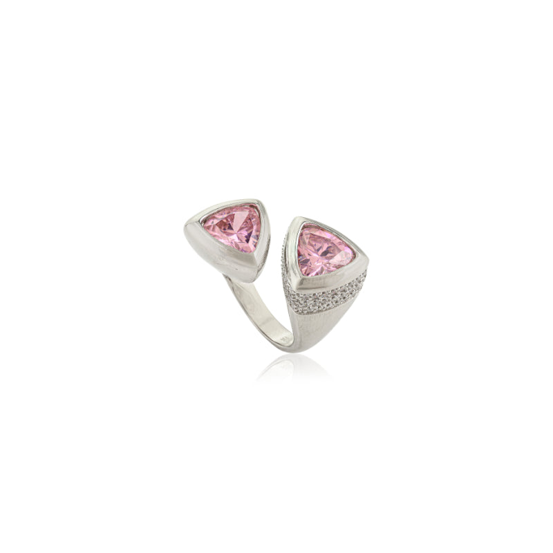 Sterling Silver Triangle Ring with Trillion Pink CZ Stone