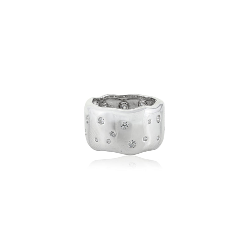 White CZ Studded Band Ring For Women in Silver