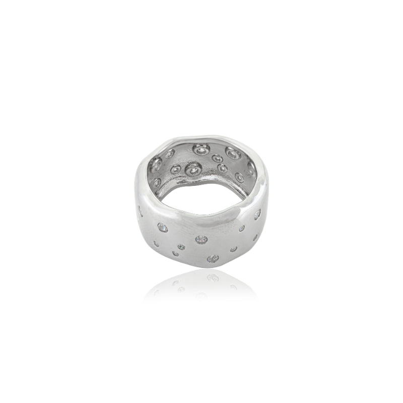 White CZ Studded Band Ring For Women in Silver