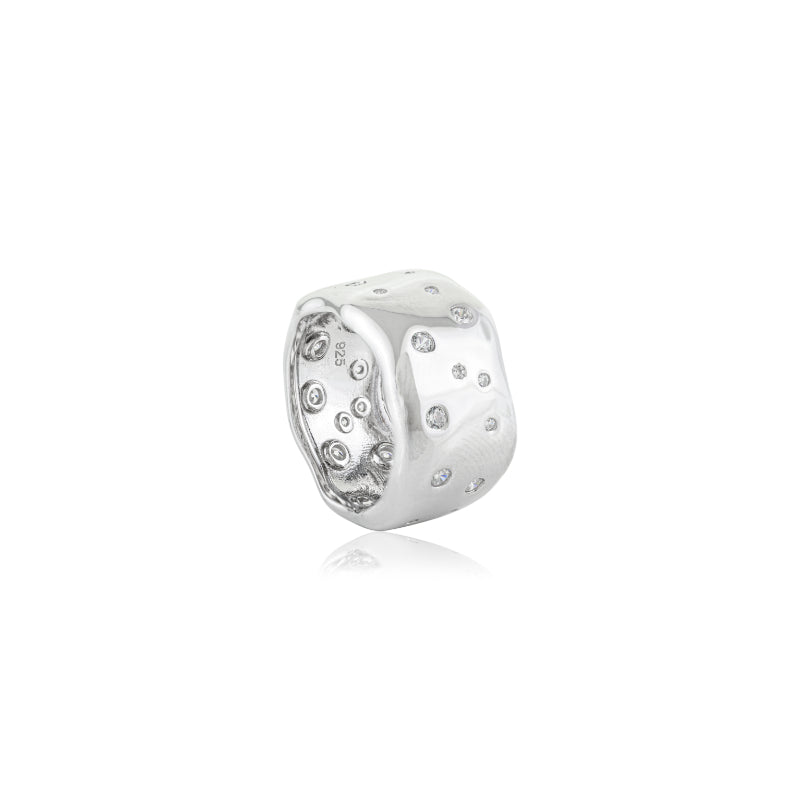 White CZ Studded Band Ring For Women in Silver