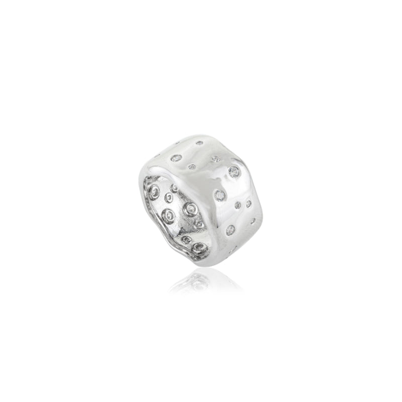 White CZ Studded Band Ring For Women in Silver